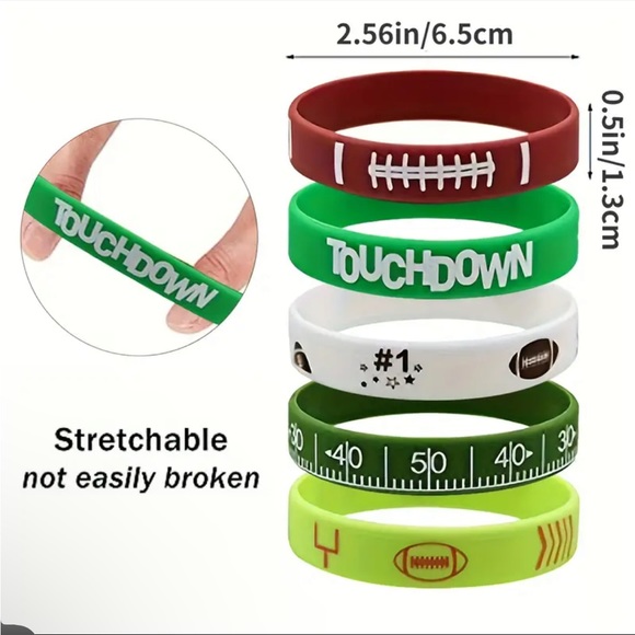 10 Football Silicone Stretch Bracelets Superbowl Party Tailgate NFL Season - Picture 3 of 5